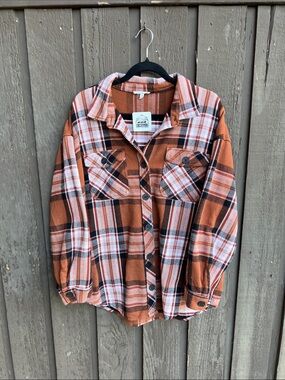 Maurice’s Women’s Rust Orange Plaid Button-Up Flannel